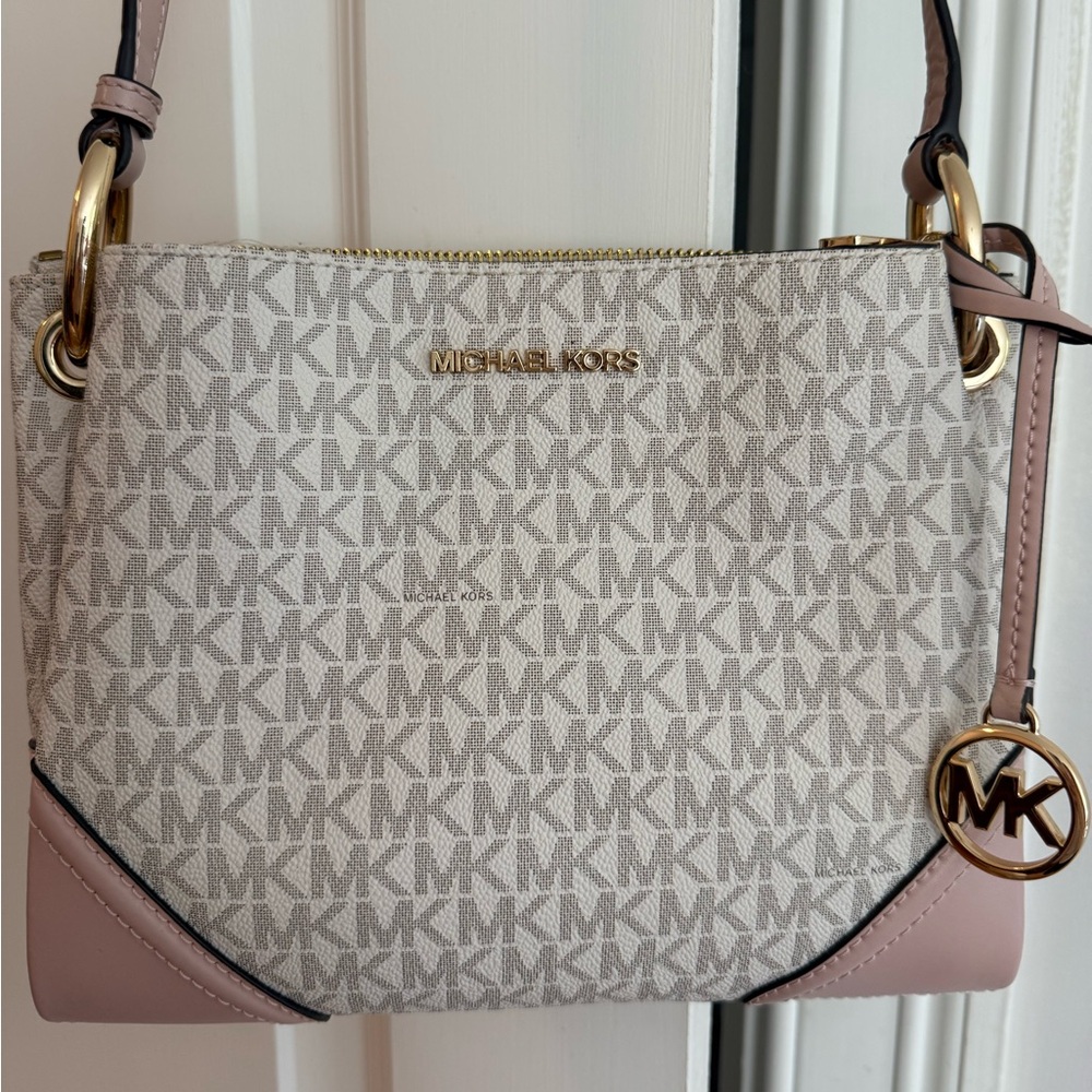 Michael Kors Monogram Crossbody in Pink and Cream